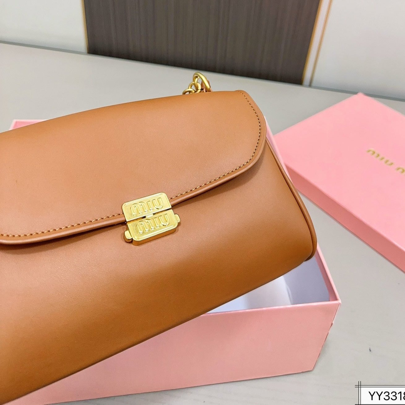 MIU MIU SHOULDER BAG 25 IN BRONZE BROWN CALFSKIN GOLD HARDWARE
