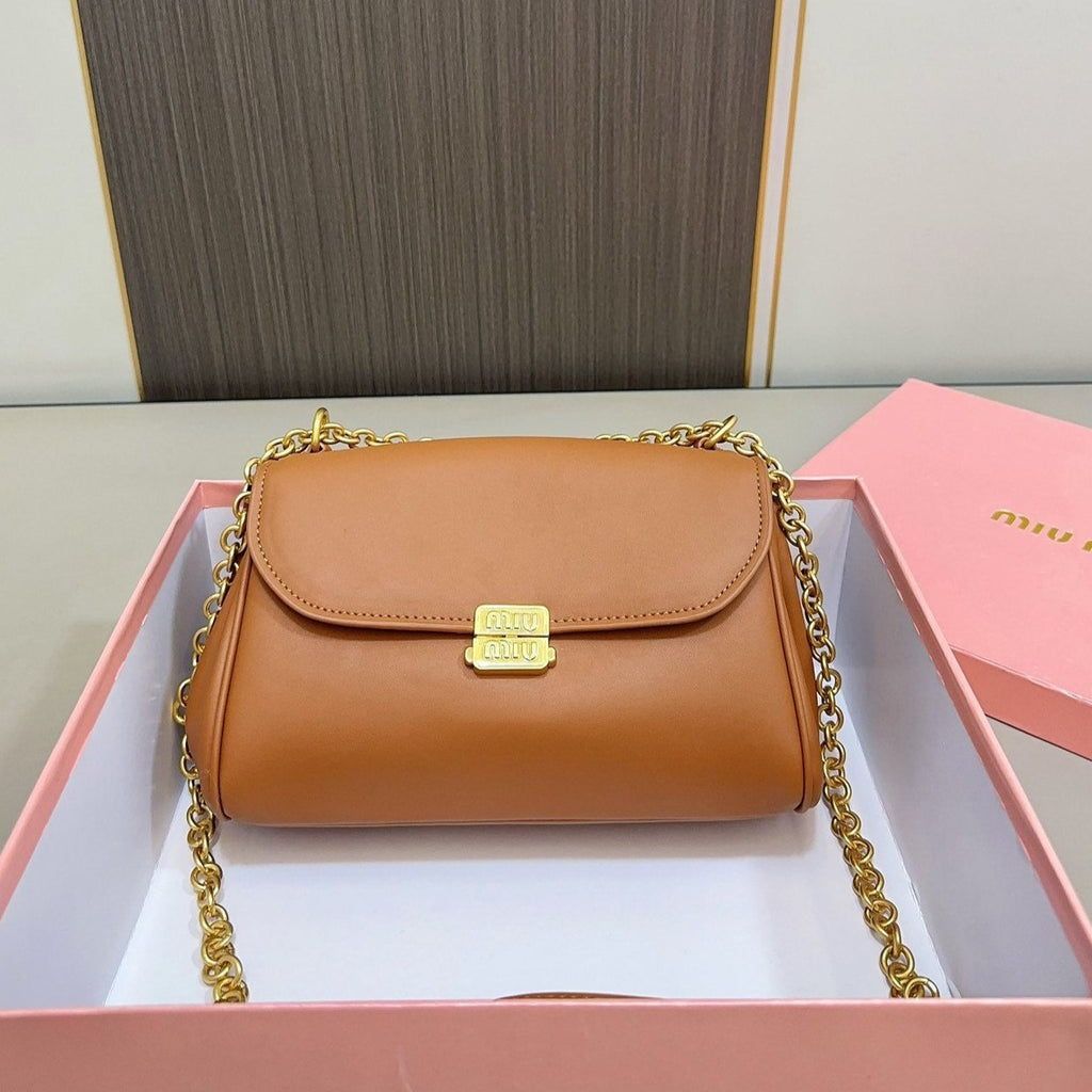 MIU MIU SHOULDER BAG 25 IN BRONZE BROWN CALFSKIN GOLD HARDWARE
