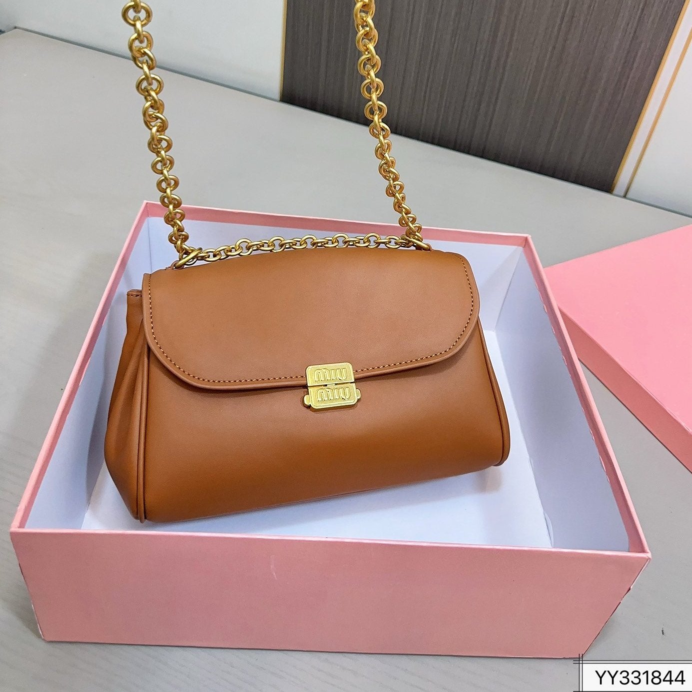 MIU MIU SHOULDER BAG 25 IN BRONZE BROWN CALFSKIN GOLD HARDWARE