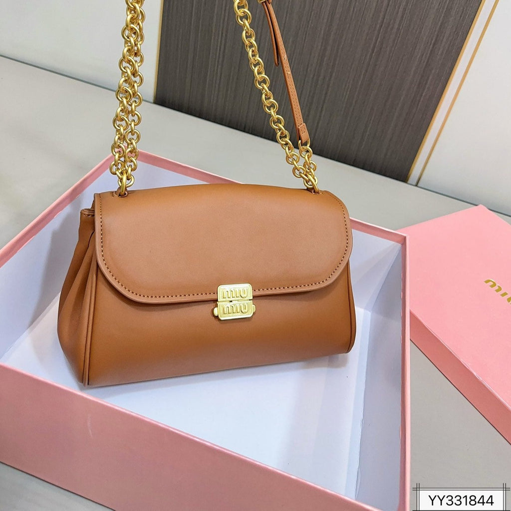 MIU MIU SHOULDER BAG 25 IN BRONZE BROWN CALFSKIN GOLD HARDWARE
