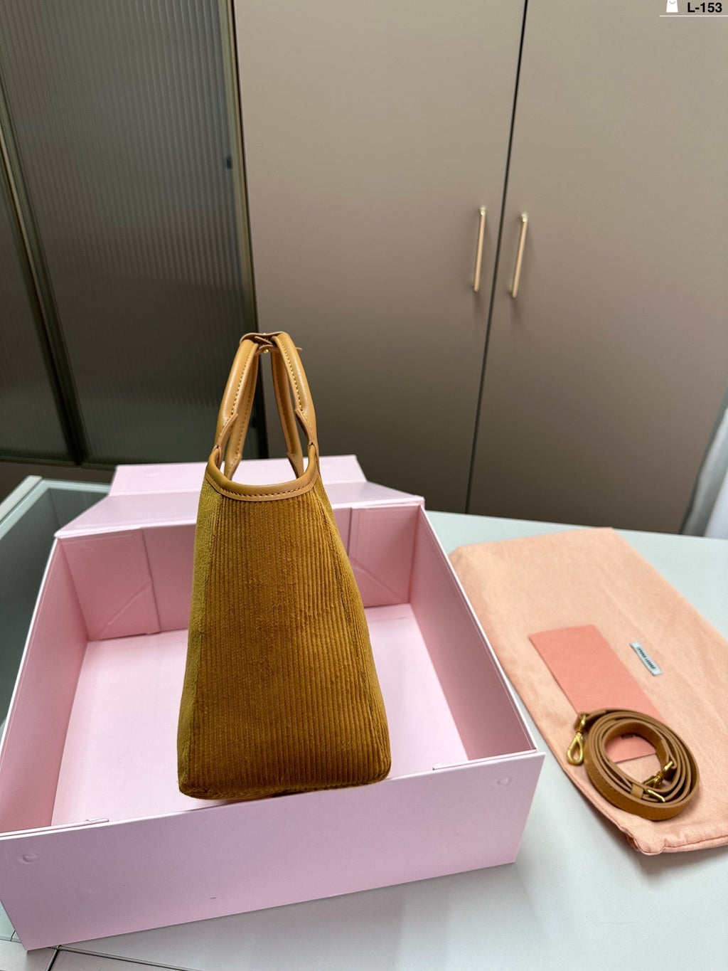 MIU MIU SMALL SHOPPING BAG 22 IN PEANUT BROWN CORDUROY