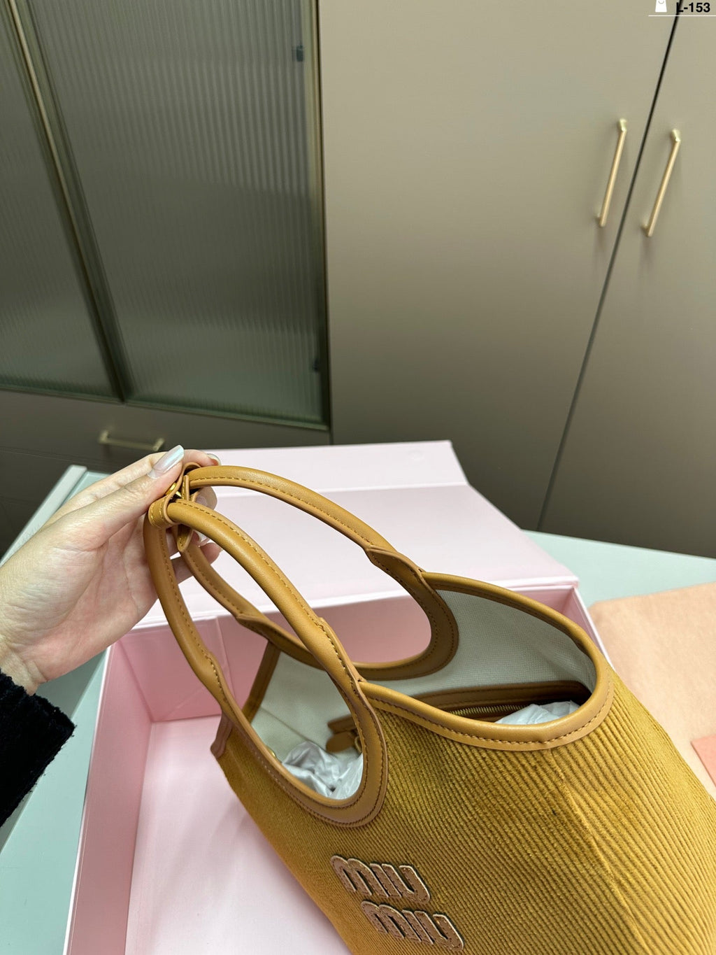 MIU MIU SMALL SHOPPING BAG 22 IN PEANUT BROWN CORDUROY