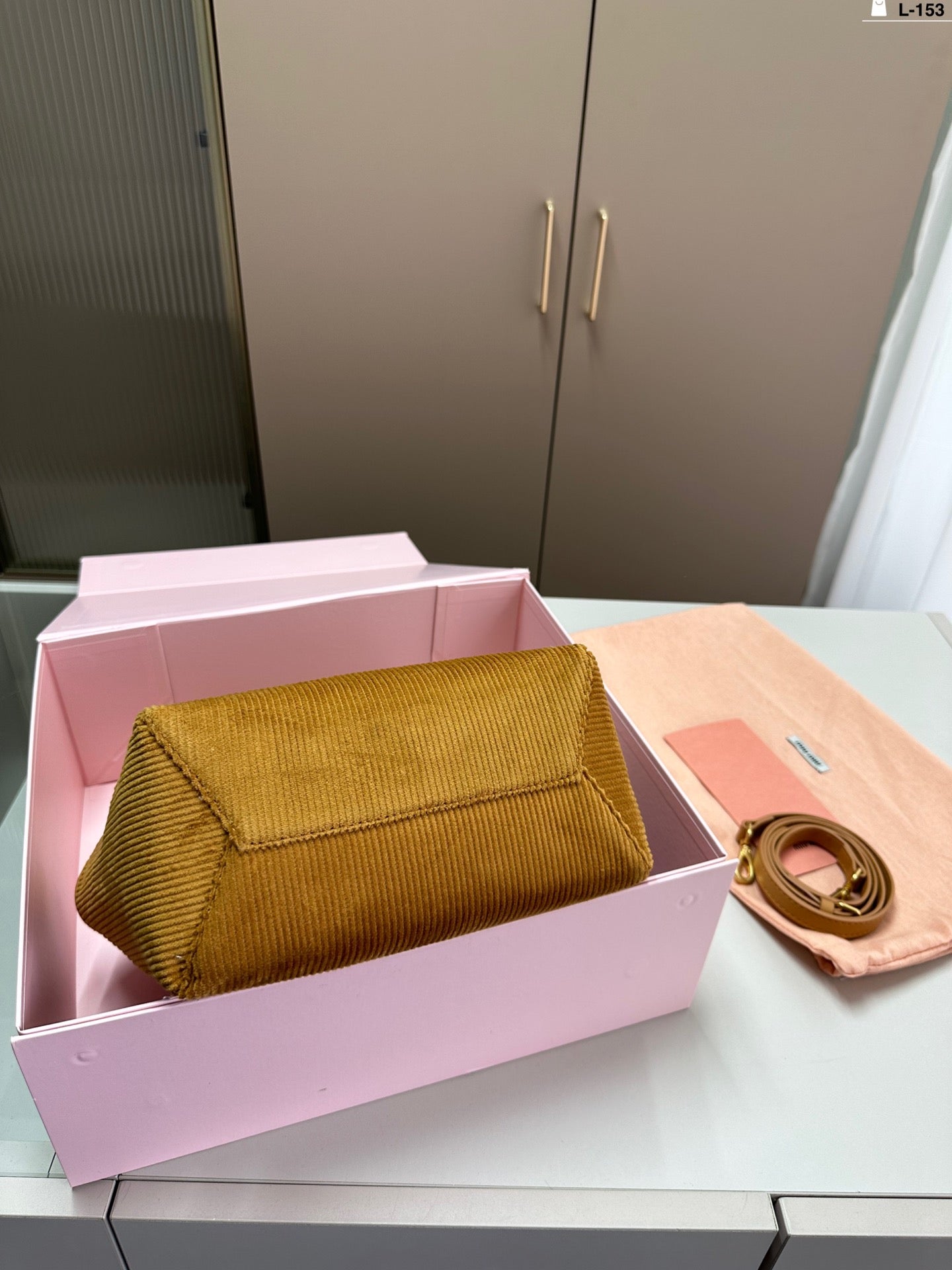 MIU MIU SMALL SHOPPING BAG 22 IN PEANUT BROWN CORDUROY