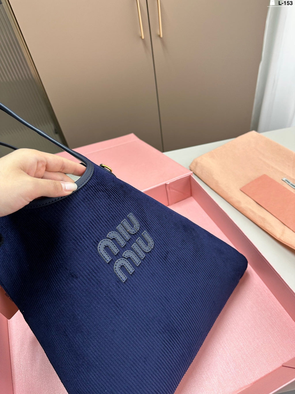 MIU MIU IVY TOTE BAG 34 IN NAVY CORDUROY