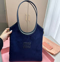 MIU MIU IVY TOTE BAG 34 IN NAVY CORDUROY