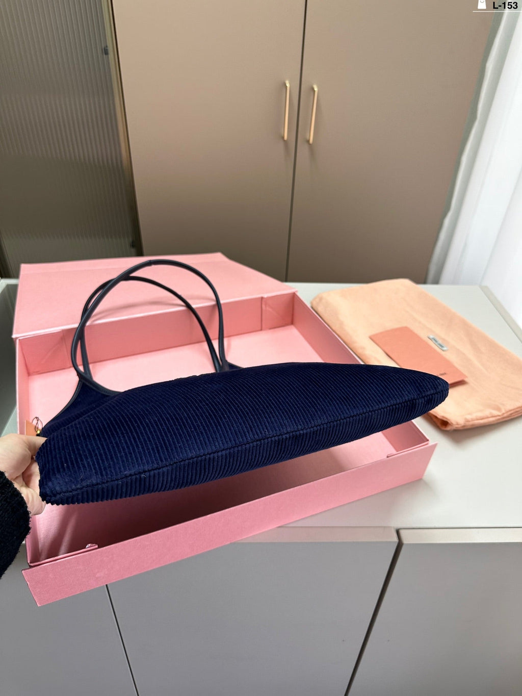 MIU MIU IVY TOTE BAG 34 IN NAVY CORDUROY