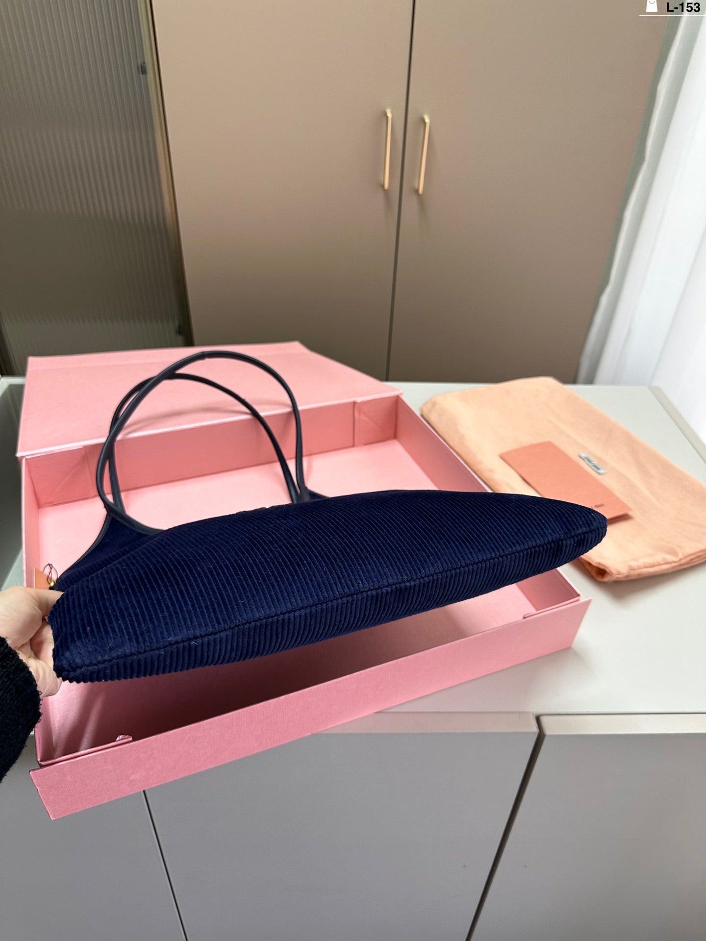 MIU MIU IVY TOTE BAG 34 IN NAVY CORDUROY