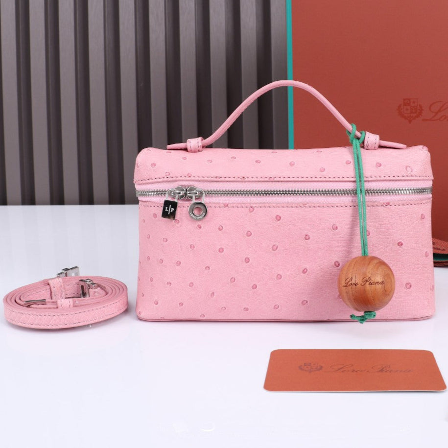 LORO PIANA EXTRA POCKET L19 IN BABY PINK OSTRICH LEATHER