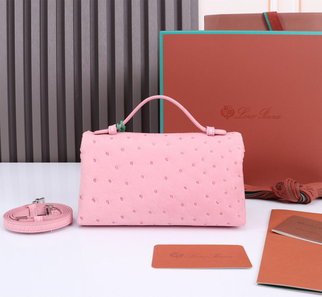 LORO PIANA EXTRA POCKET L19 IN BABY PINK OSTRICH LEATHER