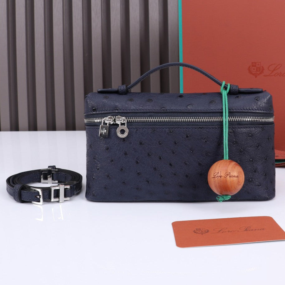 LORO PIANA EXTRA POCKET L19 IN SPACE BLUE OSTRICH LEATHER
