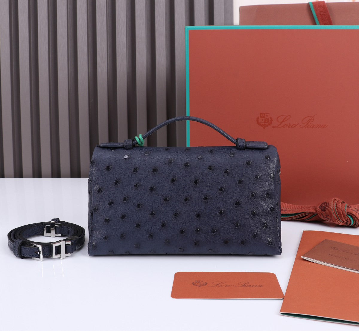 LORO PIANA EXTRA POCKET L19 IN SPACE BLUE OSTRICH LEATHER