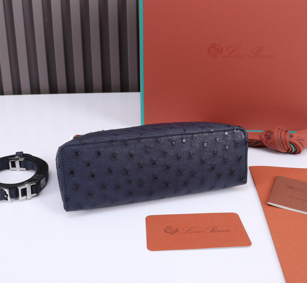 LORO PIANA EXTRA POCKET L19 IN SPACE BLUE OSTRICH LEATHER