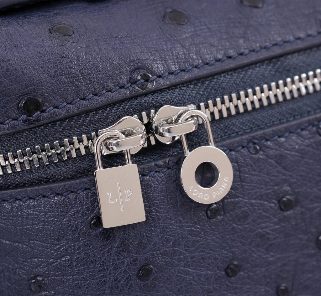 LORO PIANA EXTRA POCKET L19 IN SPACE BLUE OSTRICH LEATHER