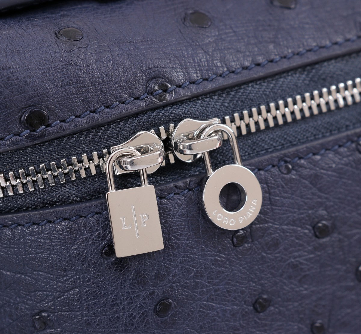 LORO PIANA EXTRA POCKET L19 IN SPACE BLUE OSTRICH LEATHER
