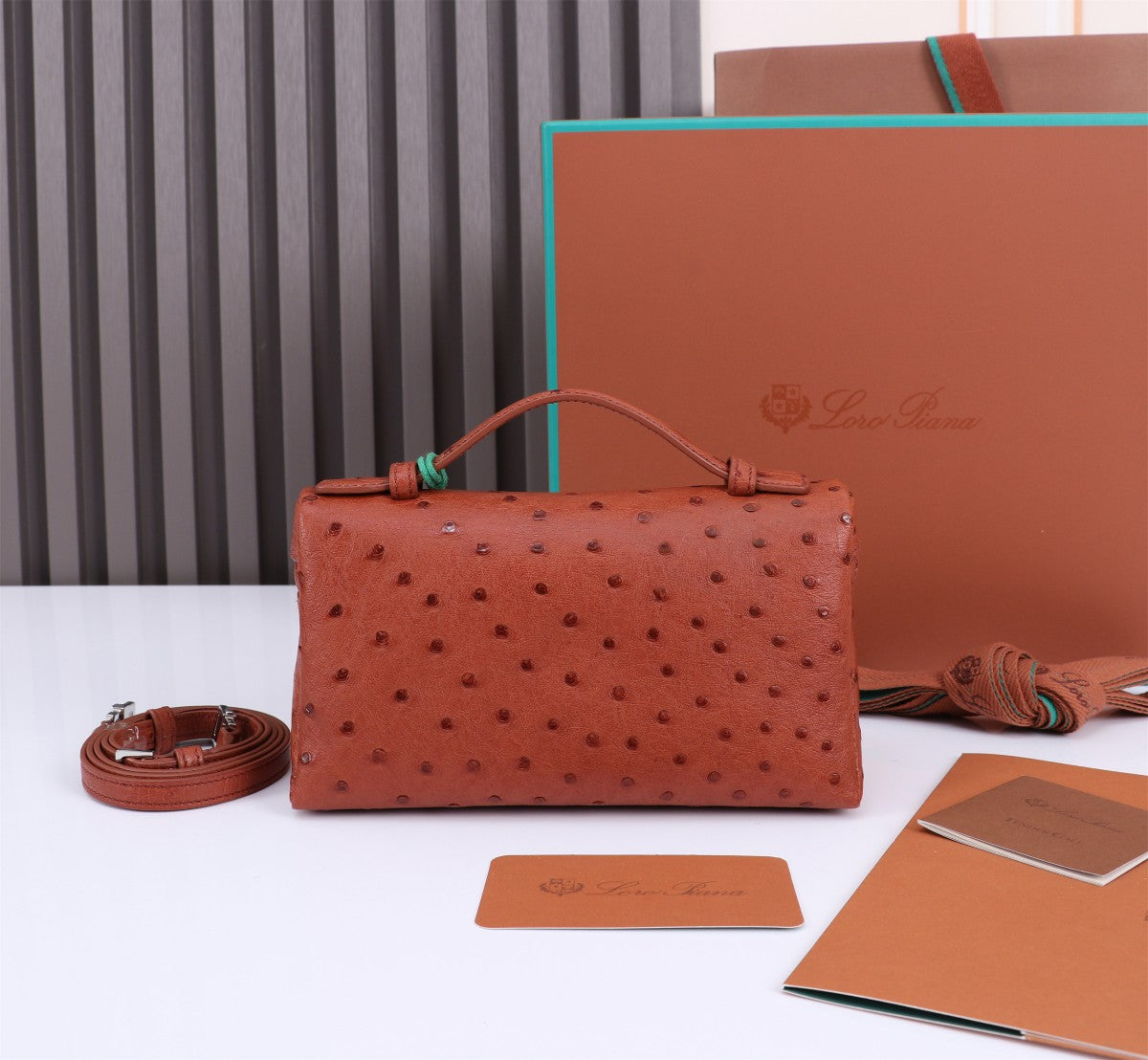 LORO PIANA EXTRA POCKET L19 IN RED BROWN OSTRICH LEATHER