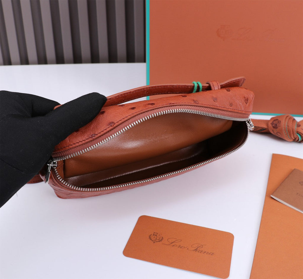 LORO PIANA EXTRA POCKET L19 IN RED BROWN OSTRICH LEATHER