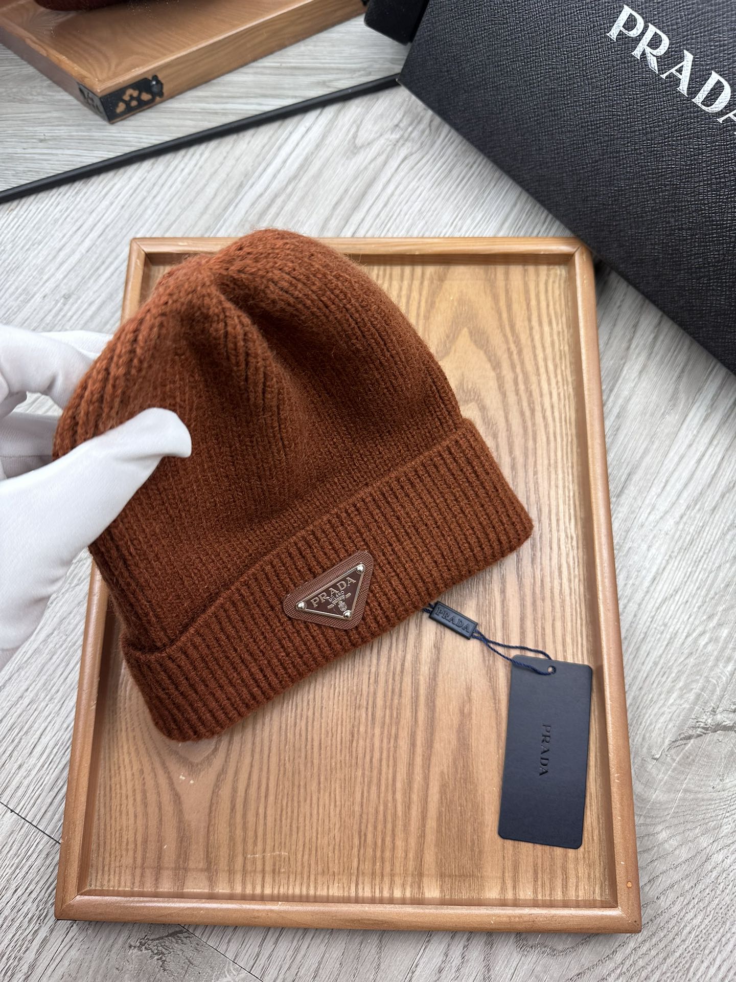 PRADA BEANIE HAT IN UMBER BROWN WOOL 332398