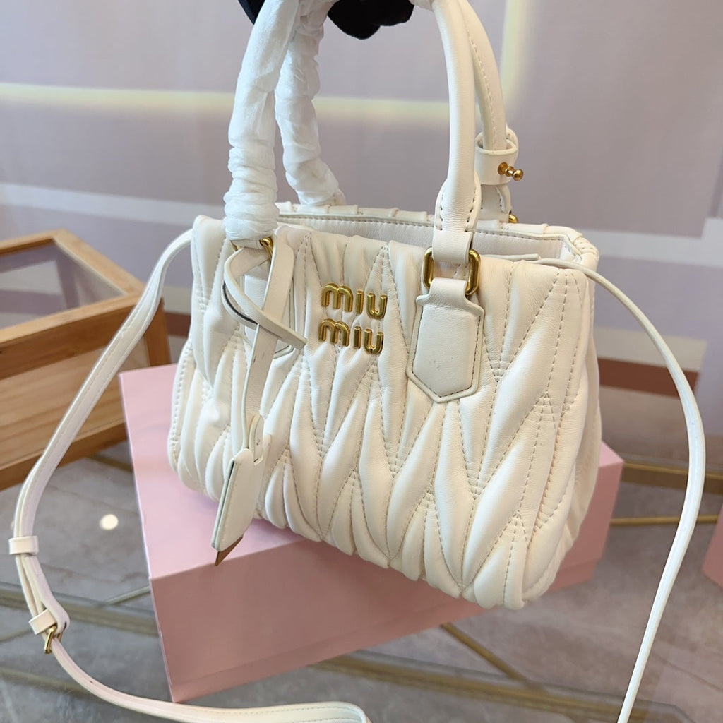 MIU MIU TOTE 20 BAG IN WHITE CALFSKIN