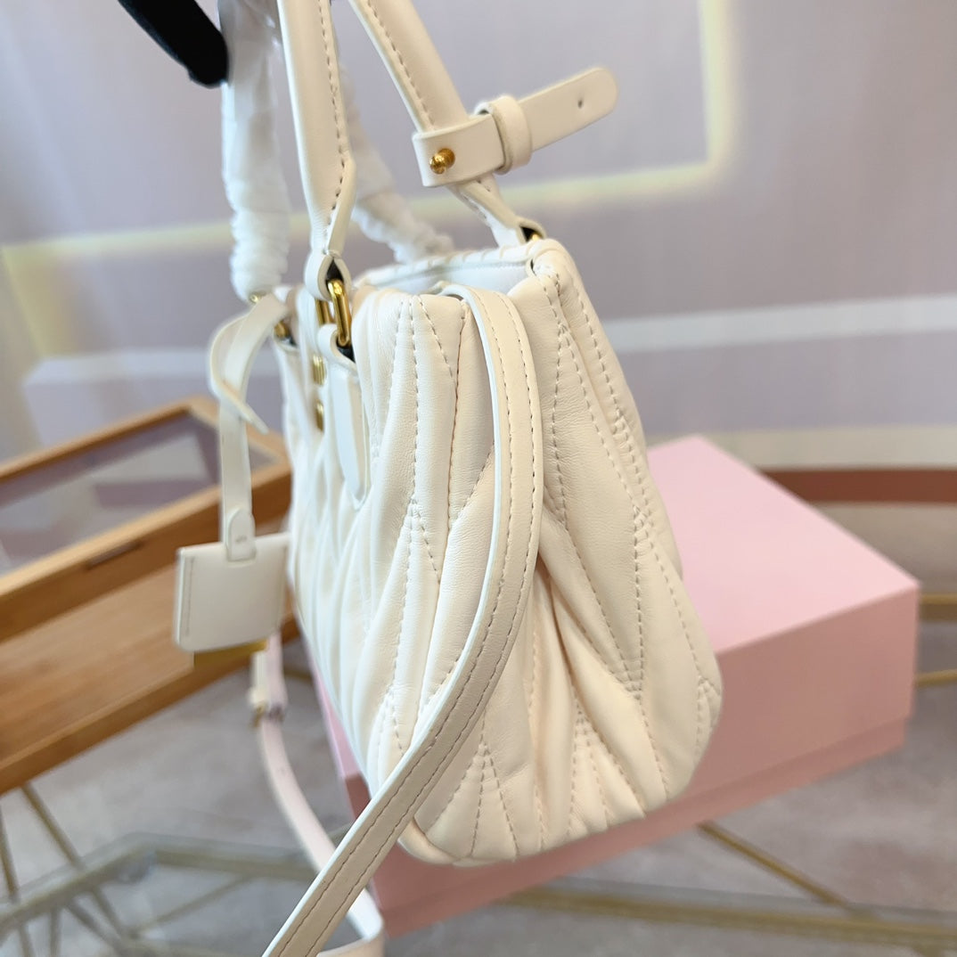 MIU MIU TOTE 20 BAG IN WHITE CALFSKIN
