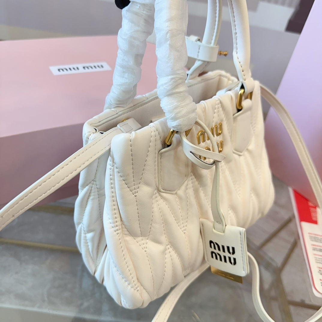 MIU MIU TOTE 20 BAG IN WHITE CALFSKIN