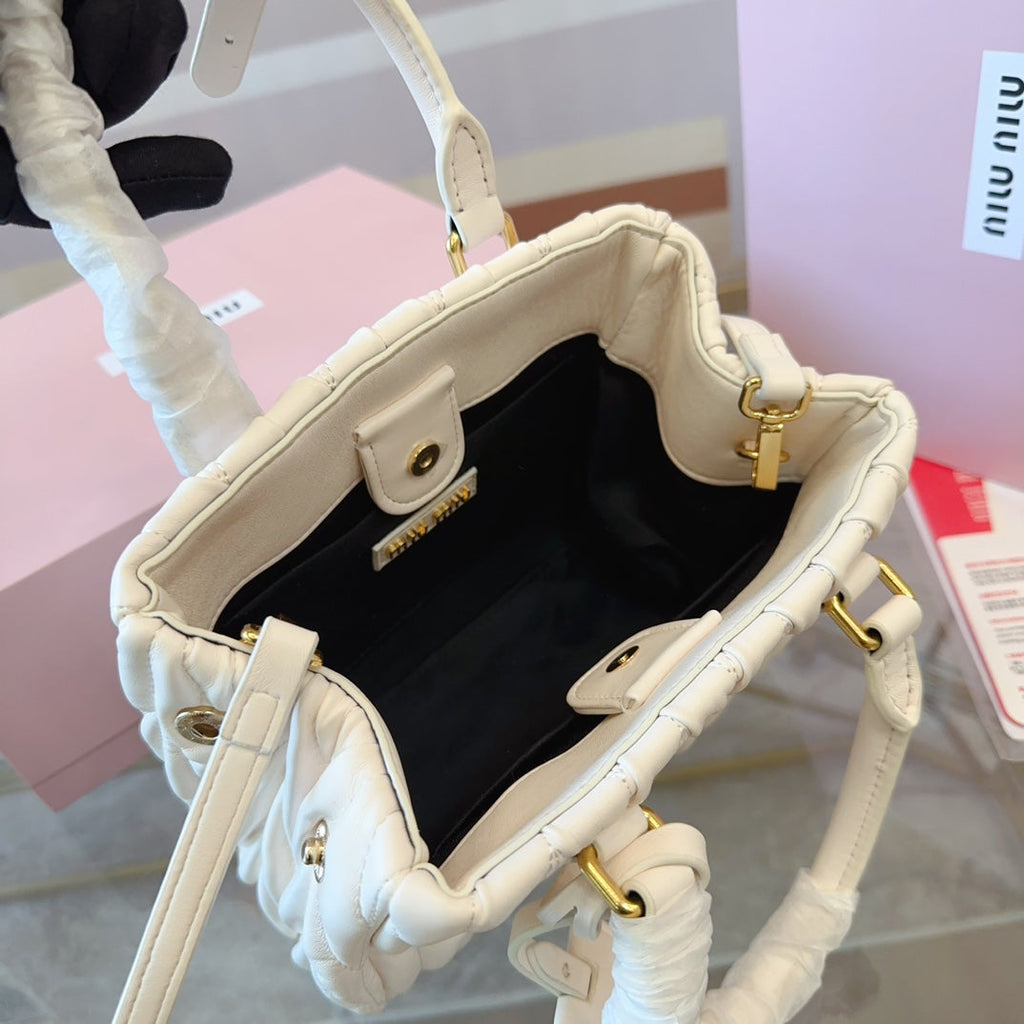 MIU MIU TOTE 20 BAG IN WHITE CALFSKIN