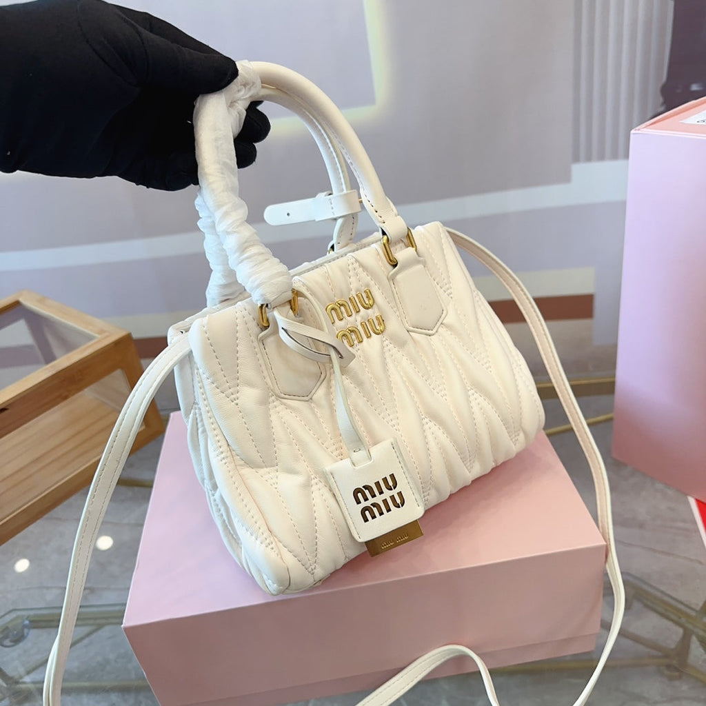 MIU MIU TOTE 20 BAG IN WHITE CALFSKIN