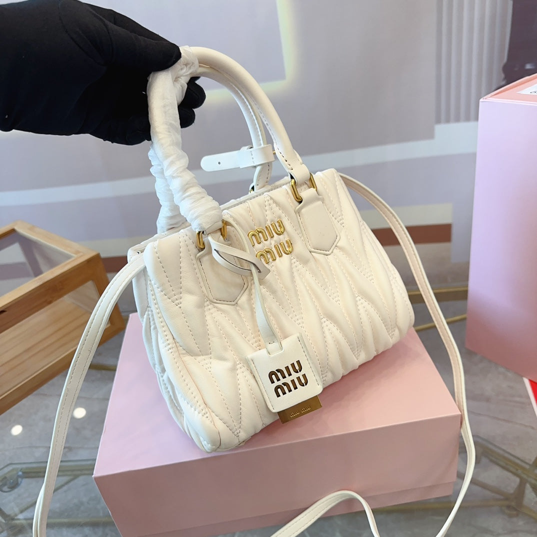 MIU MIU TOTE 20 BAG IN WHITE CALFSKIN