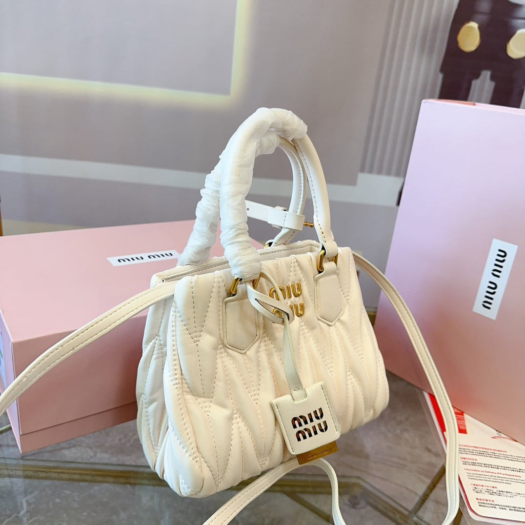 MIU MIU TOTE 20 BAG IN WHITE CALFSKIN