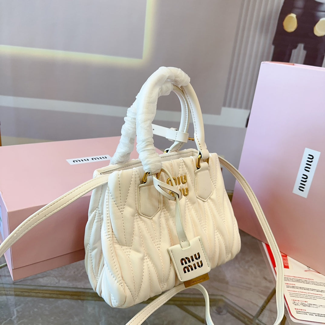 MIU MIU TOTE 20 BAG IN WHITE CALFSKIN