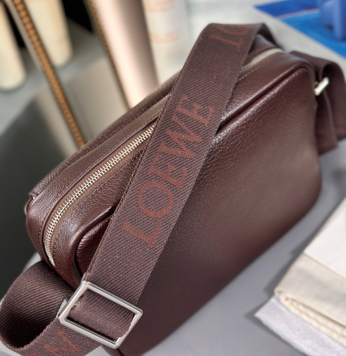 LOEWE MEDIUM 23 PEBBLE MESSENGER BAG IN HICKORY BROWN SUPPLE GRAINED CALFSKIN