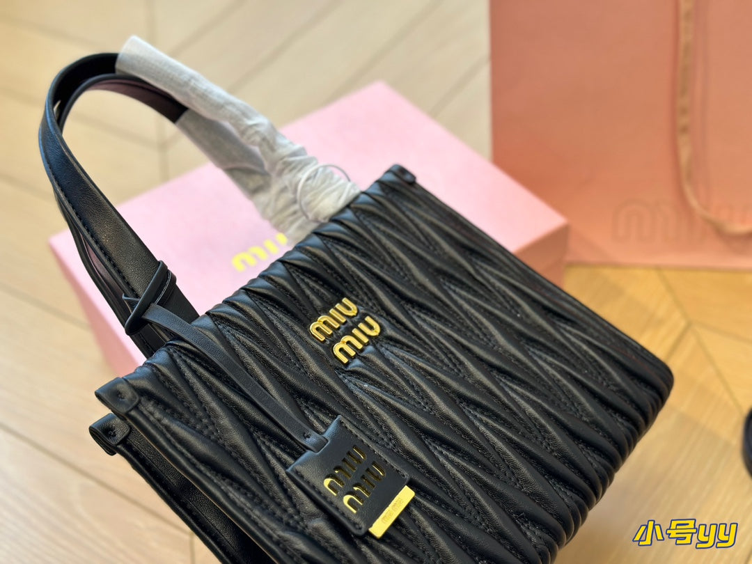 MIU MIU HOBO 24 BAG IN BLACK LAMBSKIN