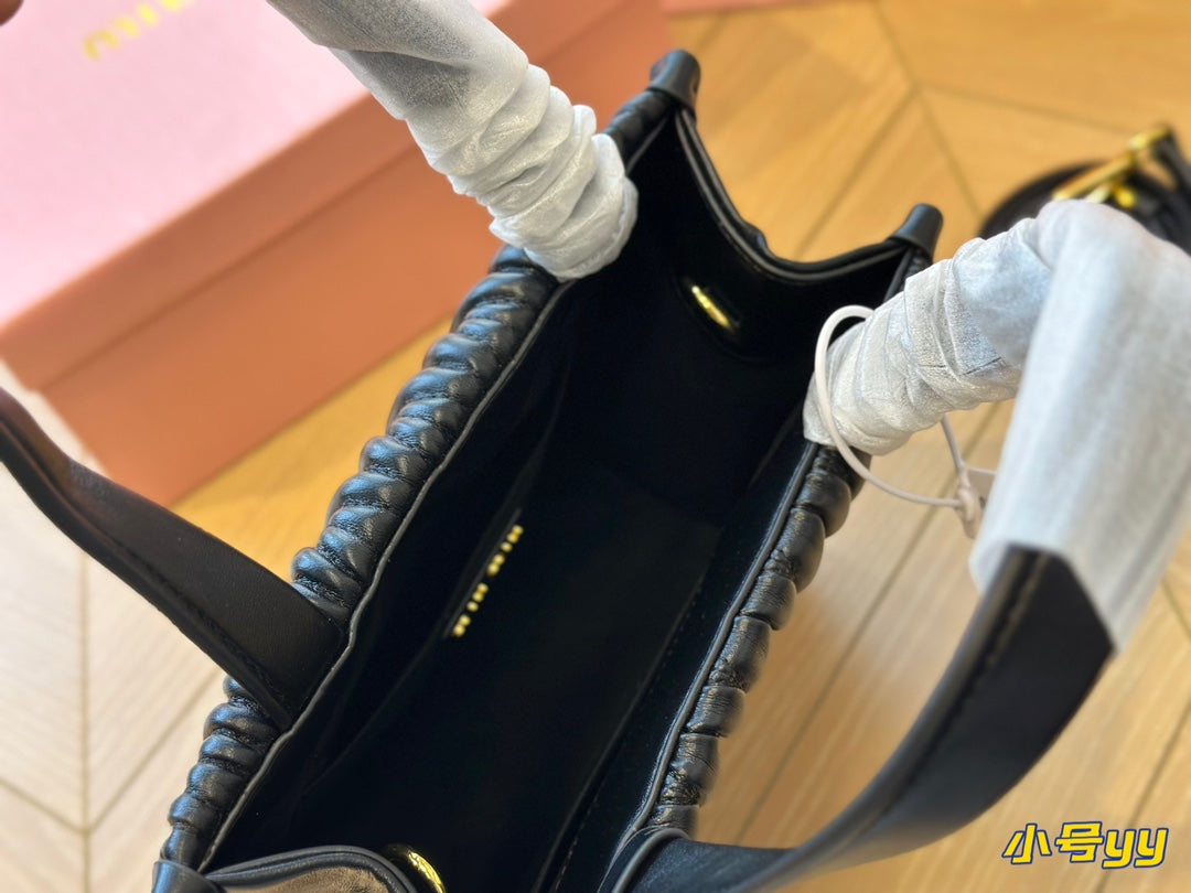 MIU MIU HOBO 24 BAG IN BLACK LAMBSKIN
