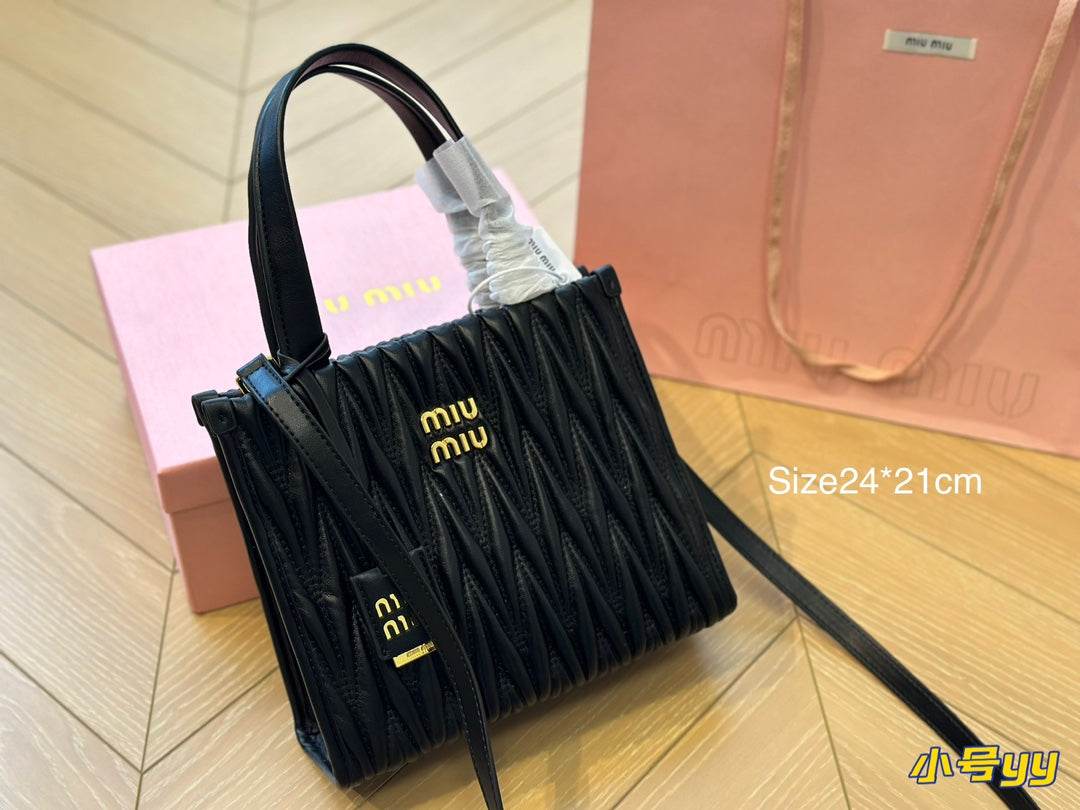 MIU MIU HOBO 24 BAG IN BLACK LAMBSKIN