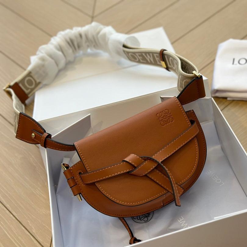 LOEWE LOE MINI 18 GATE DUAL BAG IN TAN SOFT CALFSKIN AND JACQUARD