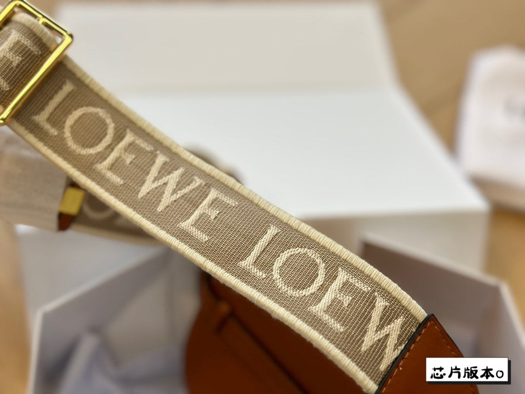 LOEWE LOE MINI 18 GATE DUAL BAG IN TAN SOFT CALFSKIN AND JACQUARD