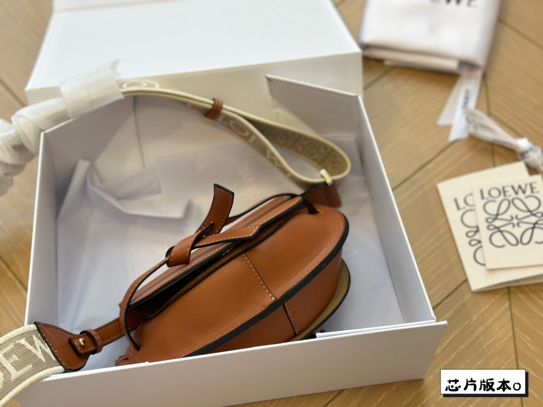 LOEWE LOE MINI 18 GATE DUAL BAG IN TAN SOFT CALFSKIN AND JACQUARD