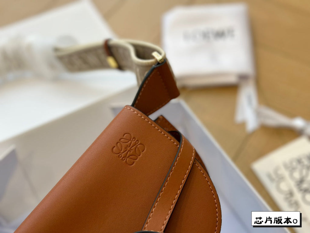 LOEWE LOE MINI 18 GATE DUAL BAG IN TAN SOFT CALFSKIN AND JACQUARD