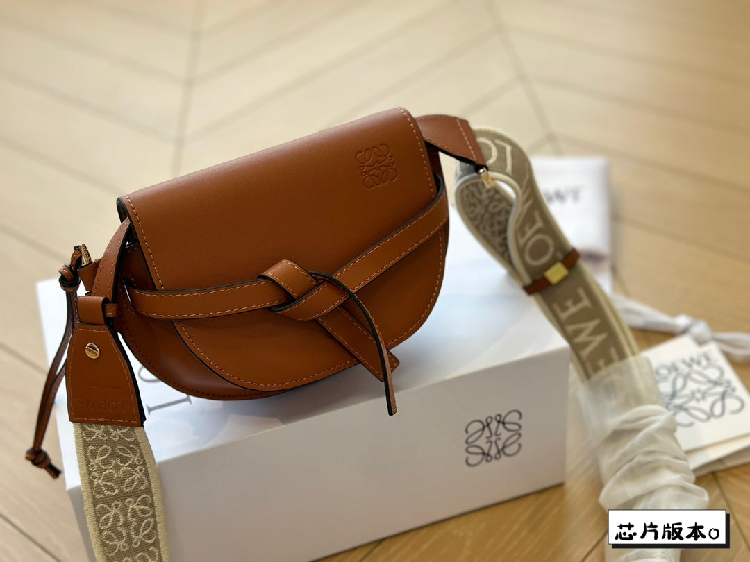 LOEWE LOE MINI 18 GATE DUAL BAG IN TAN SOFT CALFSKIN AND JACQUARD