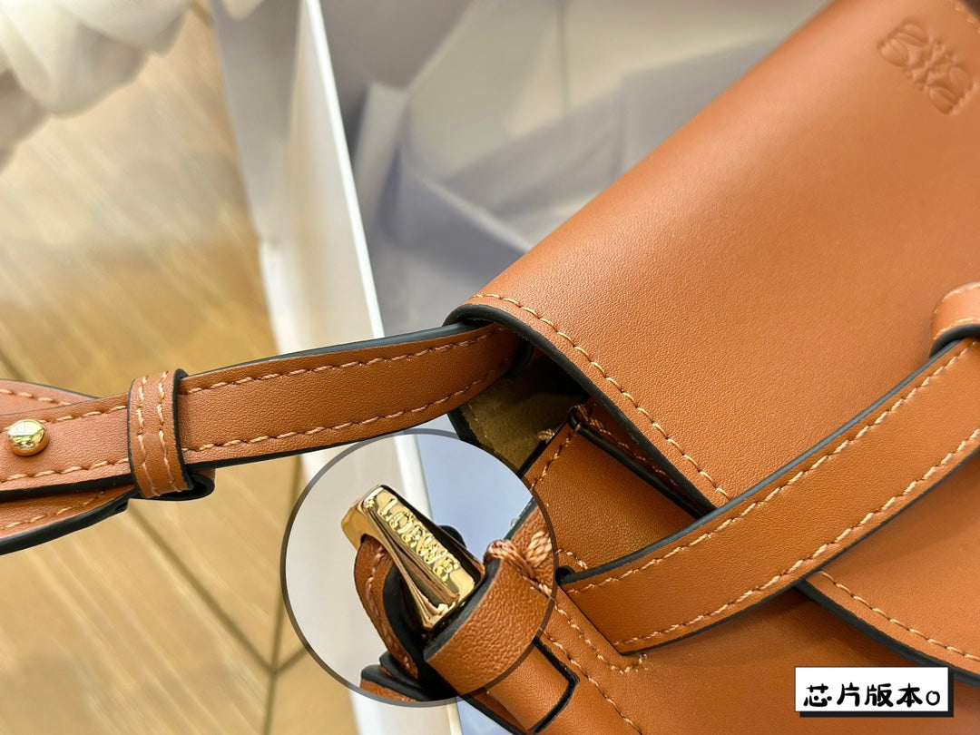 LOEWE LOE MINI 18 GATE DUAL BAG IN TAN SOFT CALFSKIN AND JACQUARD