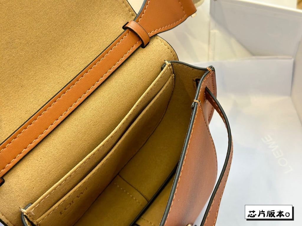 LOEWE LOE MINI 18 GATE DUAL BAG IN TAN SOFT CALFSKIN AND JACQUARD