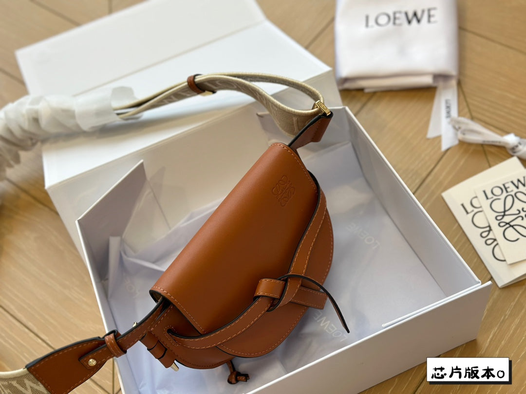 LOEWE LOE MINI 18 GATE DUAL BAG IN TAN SOFT CALFSKIN AND JACQUARD