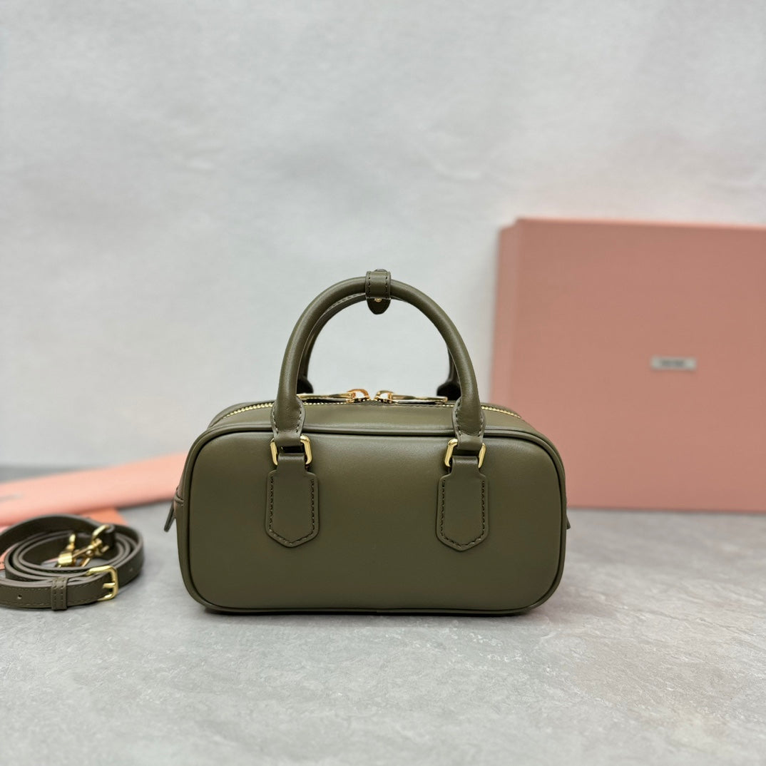 MIU MIU ARCADIE BAG 22 IN KELP GREEEN SMOOTH CALFSKIN EMBOSSED LOGO