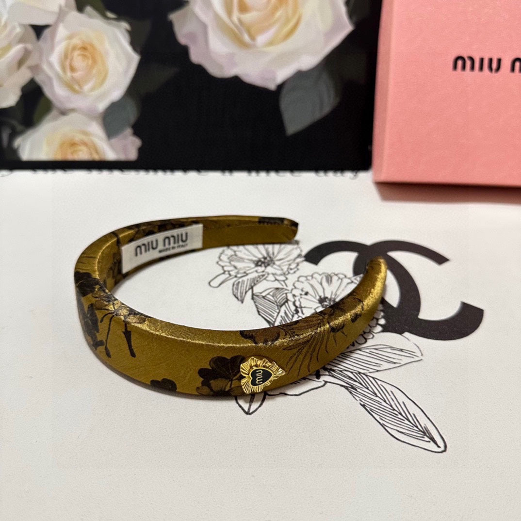 SILK THICK HEADBAND DIJON YELLOW FLOWER PRINT 239959