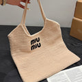 MIU MIU IVY HOBO BAG 36 IN BEIGE MESH BLACK EMBROIDERED LOGO