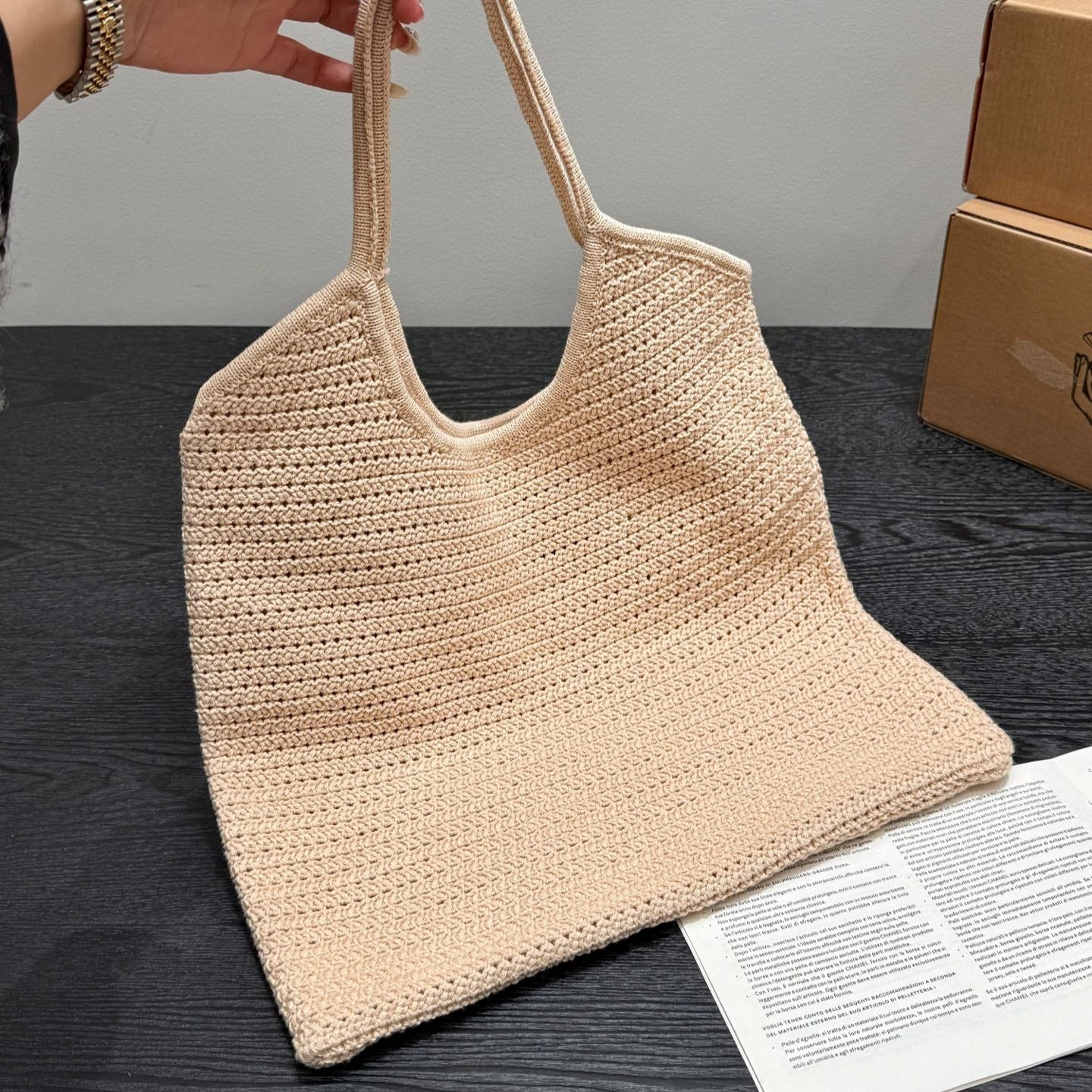 MIU MIU IVY HOBO BAG 36 IN BEIGE MESH BLACK EMBROIDERED LOGO