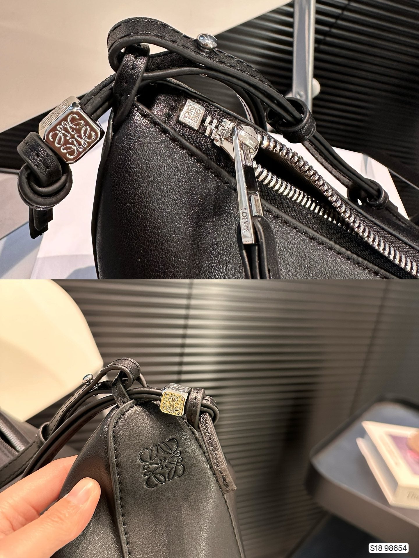 LOEWE LOE LUNA HOBO 17 BAG IN BLACK CALFSKIN