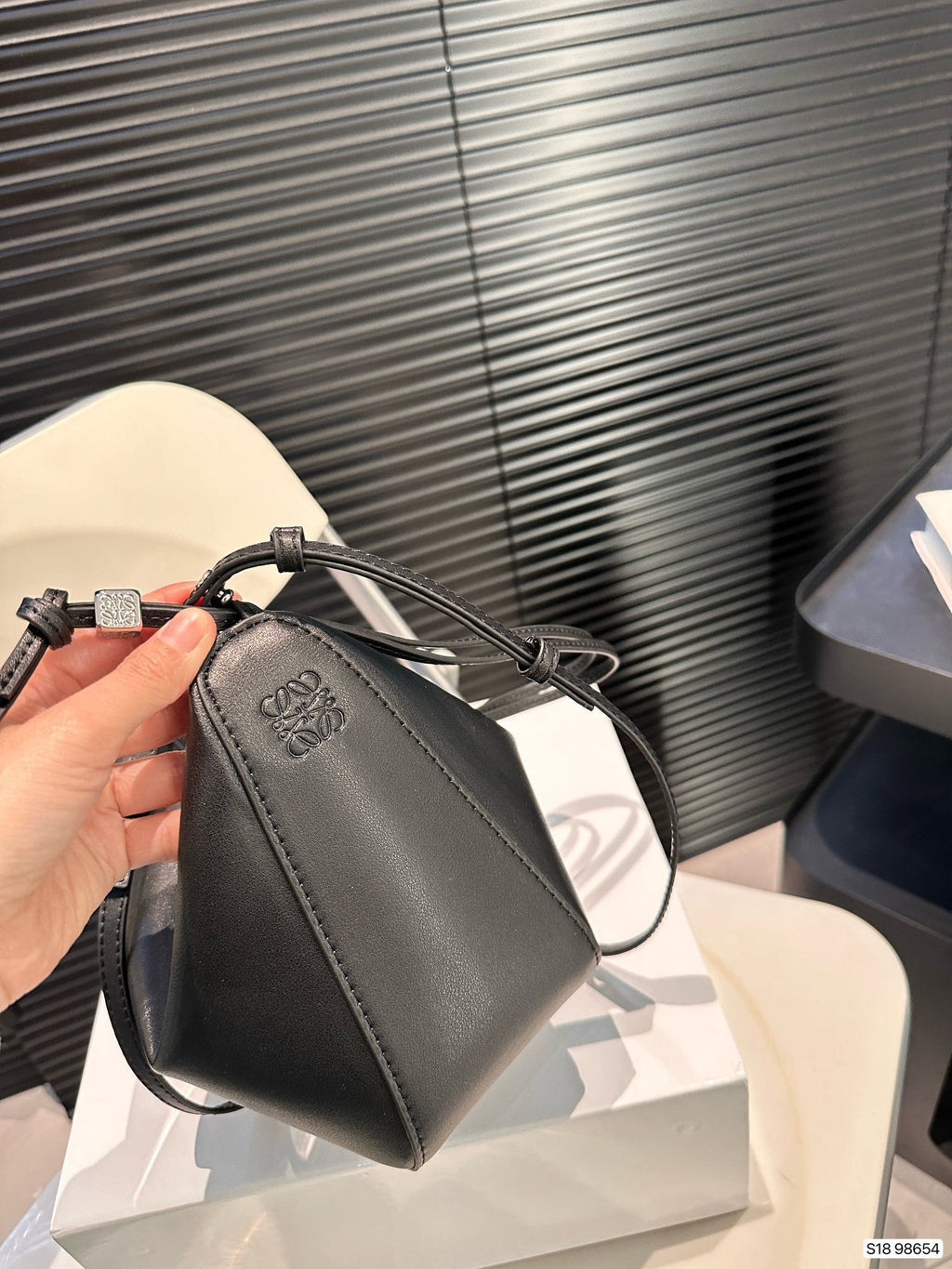 LOEWE LOE LUNA HOBO 17 BAG IN BLACK CALFSKIN