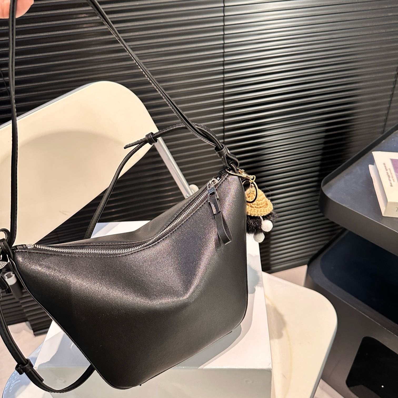 LOEWE LOE LUNA HOBO 17 BAG IN BLACK CALFSKIN