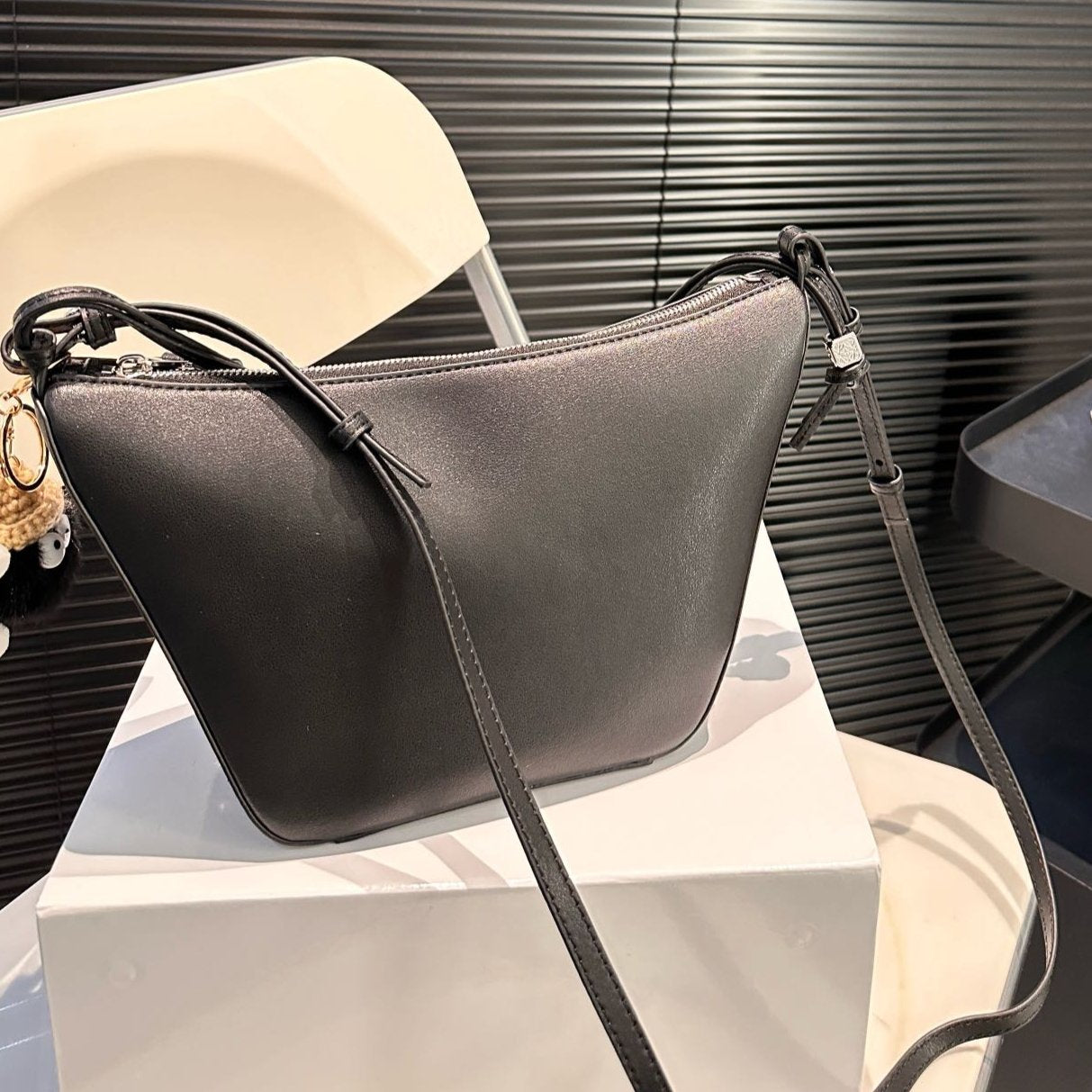 LOEWE LOE LUNA HOBO 17 BAG IN BLACK CALFSKIN