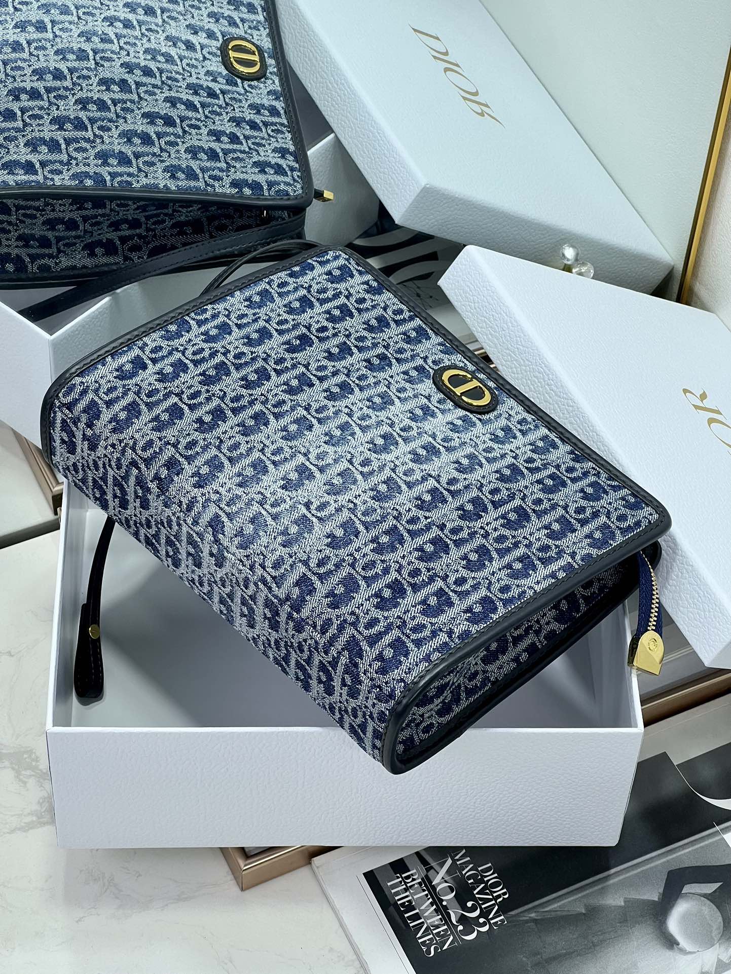 DIOR BOOK TOTE 26 IN BLUE MONOGRAM OBLIQUE JACQUARD